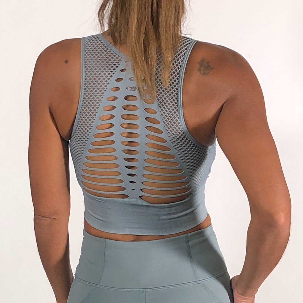 Laser-Cut Sports Bra | Light Blue | NIP | Size S